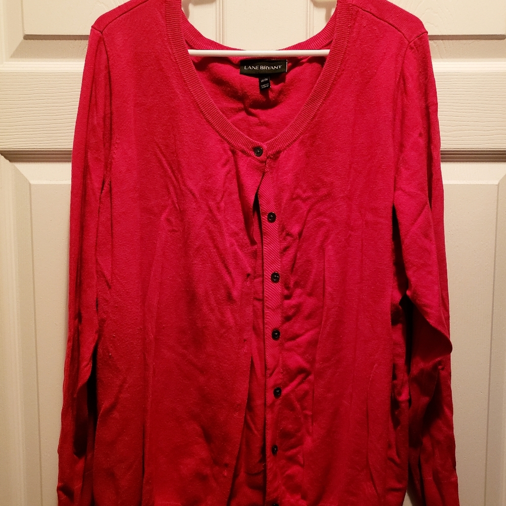 Lane Bryant button-front cardigan, candy-apple red, size 26/28